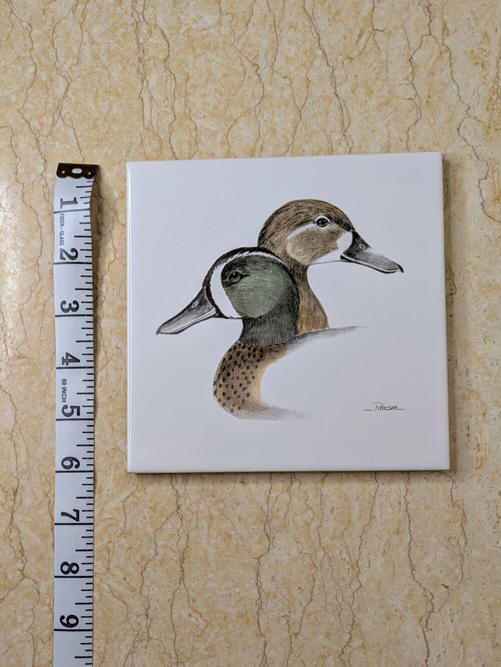 Vintage Delano Studios Duck Pierson Art Tile Trivet Stamped Cork Back - Picture 8 of 9